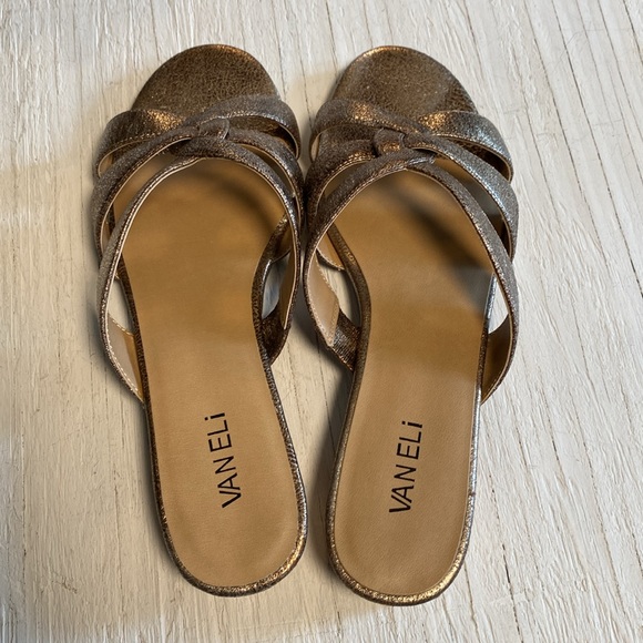 Vaneli Brogan Metallic Gold Slides NWOT - Picture 3 of 6